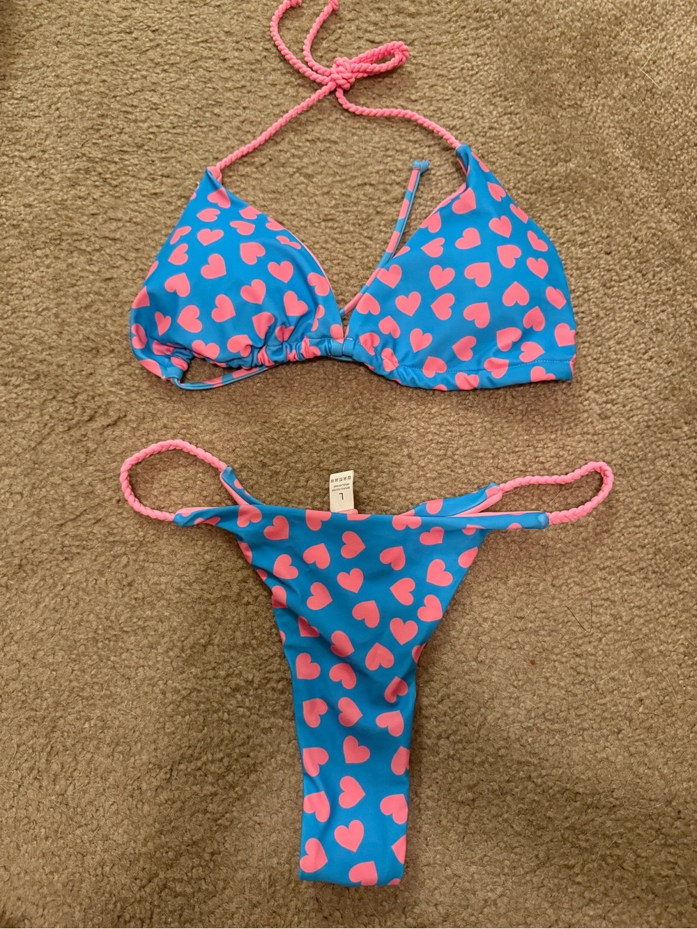 Blue & Pink Heart Print Bikini